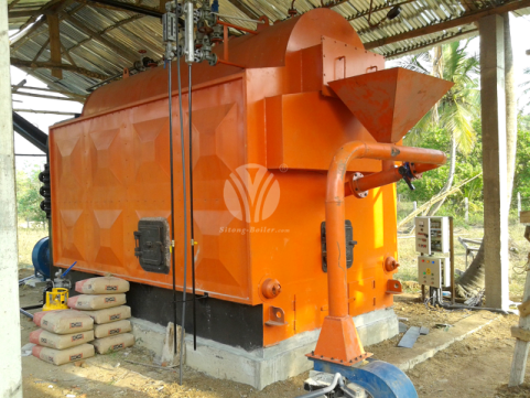 Caldera móvil con rejilla  para el tratamineto de los restos residuales como combustible en una granja de ganado en Tailandia